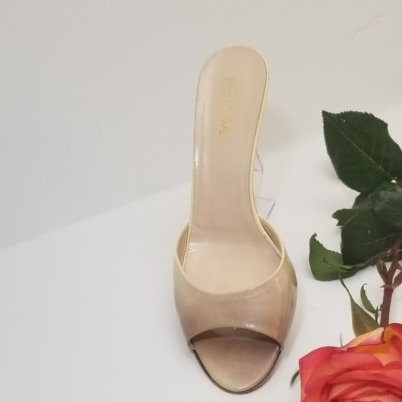 PRADA -2 Tone Beige Leather Kitten Heels Sandals - Picture 6 of 8